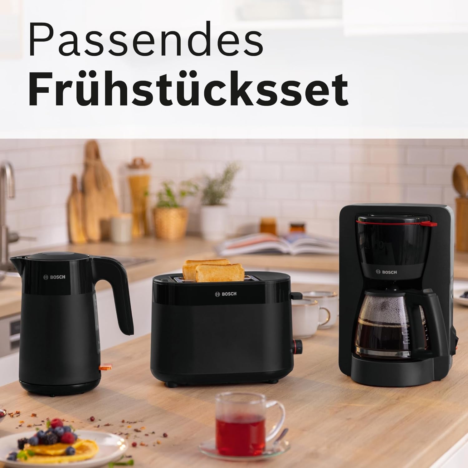 Bosch MyMoment TKA2M113 Ekspres do espresso z filtrem, szklana karafka 1,25 l, 10–15 filiżanek, funkcja utrzymywania ciepła przez 40 minut, system zapobiegający kapaniu, obrotowy uchwyt filtra, odłączany zbiornik na wodę, 1200 W, czarny matowy
