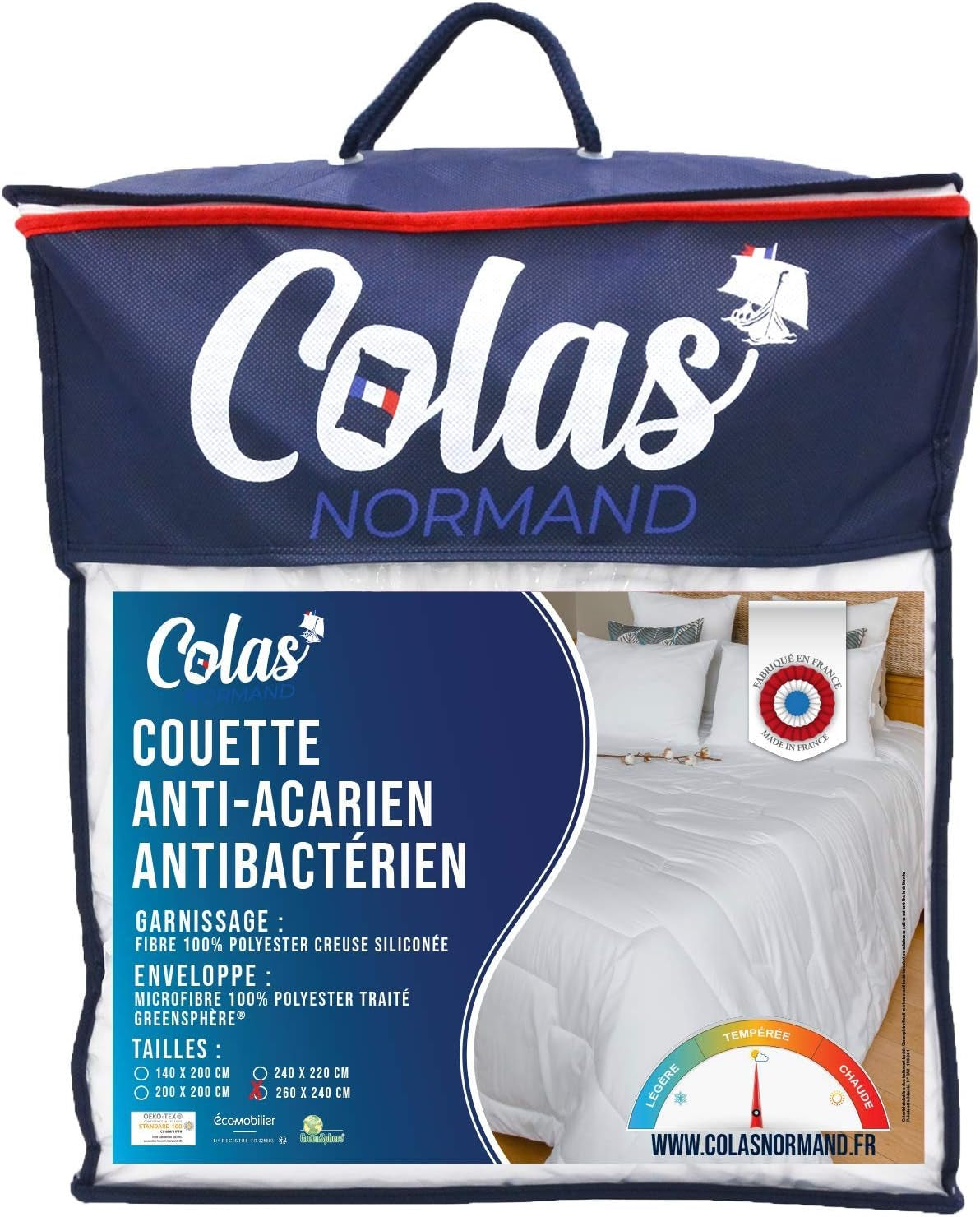 Kołdra COLAS NORMAND, antyroztoczowa i antybakteryjna, lekka, 260 X 240 cm, długotrwały efekt, idealna higiena, mikrofibra, miękka i wygodna, nadaje się do prania, biała 53130250 Naty Shop Kołdry i kołdry Biały 260X240 Cm