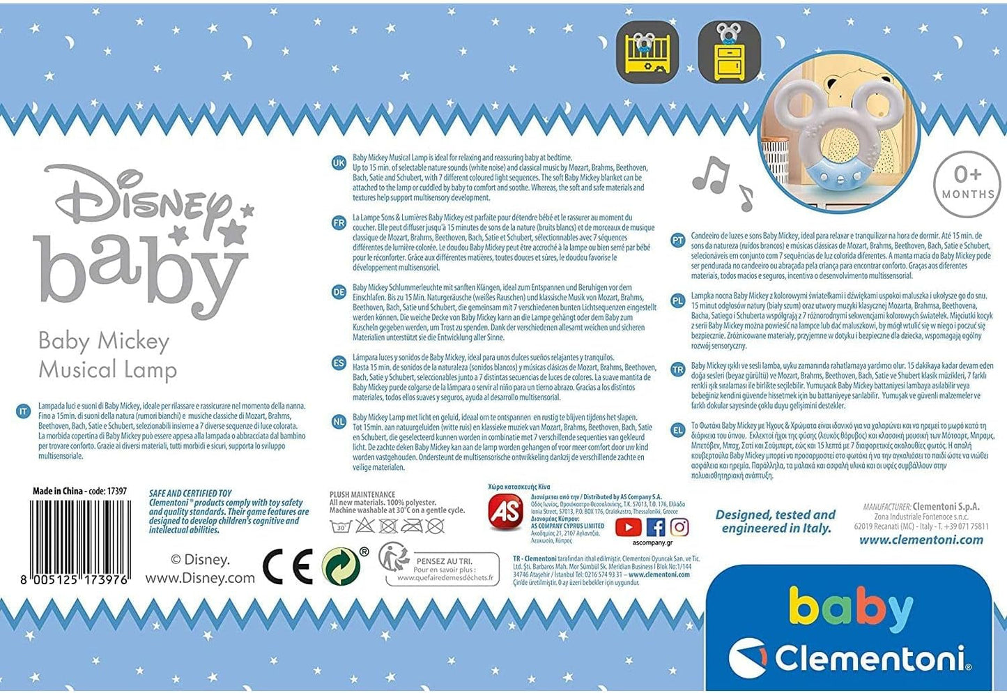 Clementoni 17397 Disney Baby Mickey Sound & Color Lampka nocna, wielokolorowa Zabawki dla dzieci Naty Shop