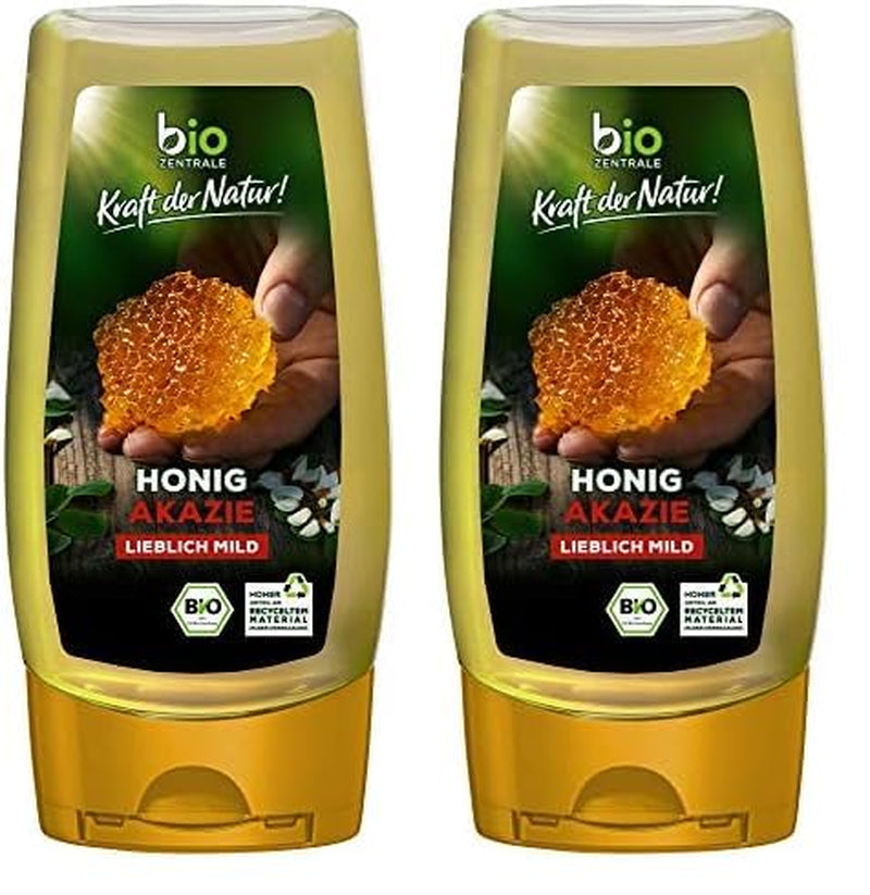 Biozentrale Organiczny miód akacjowy | 350 g Organiczny miód z kwiatów akacji białej | Idealny jako pasta do smarowania Organiczny miód do herbaty | Alternatywa dla miodu plastra miodu (2 szt.)