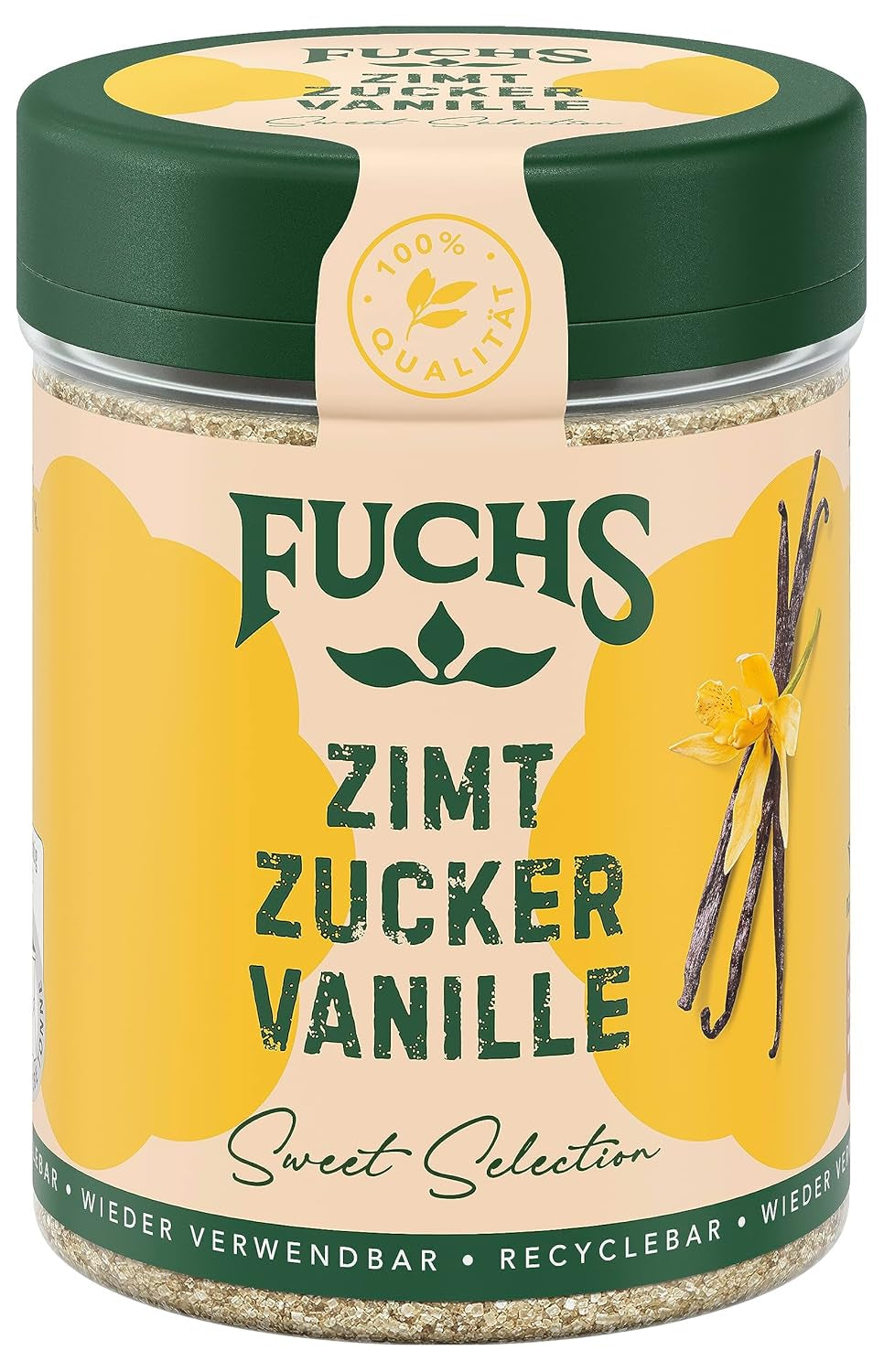 Fuchs Gewürze - Zimt Zucker Vanille - Gewürz zum Versüßen von Wafeln, Milchgetränken oder Joghurt - aus natürliche Składnik - 100 g w wiederverwendbarer, recyclebarer Dawka