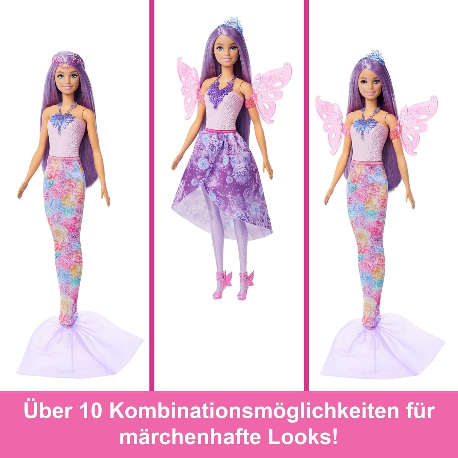 Zestaw 3 w 1 dla lalki Barbie z 8 akcesoriami, w tym ogonem syreny, skrzydłami wróżki, królewskimi naszyjnikami, butami i nie tylko dla ponad 10 różnych stylizacji, JCP74