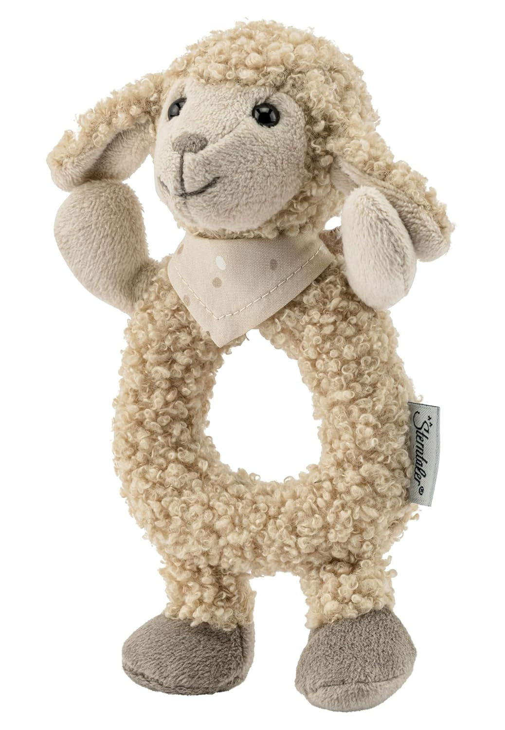 Flocke Sheep Sterntaler Catch Toy - zabawka motoryczna do grzechotania, dotykania i zabawy - pluszowa zabawka dla niemowląt i dzieci z grzechotką jako wiernym przyjacielem - zabawka dla dziecka wykonana z miękkiej tkaniny w kolorze piasku Baby Toys Naty Shop