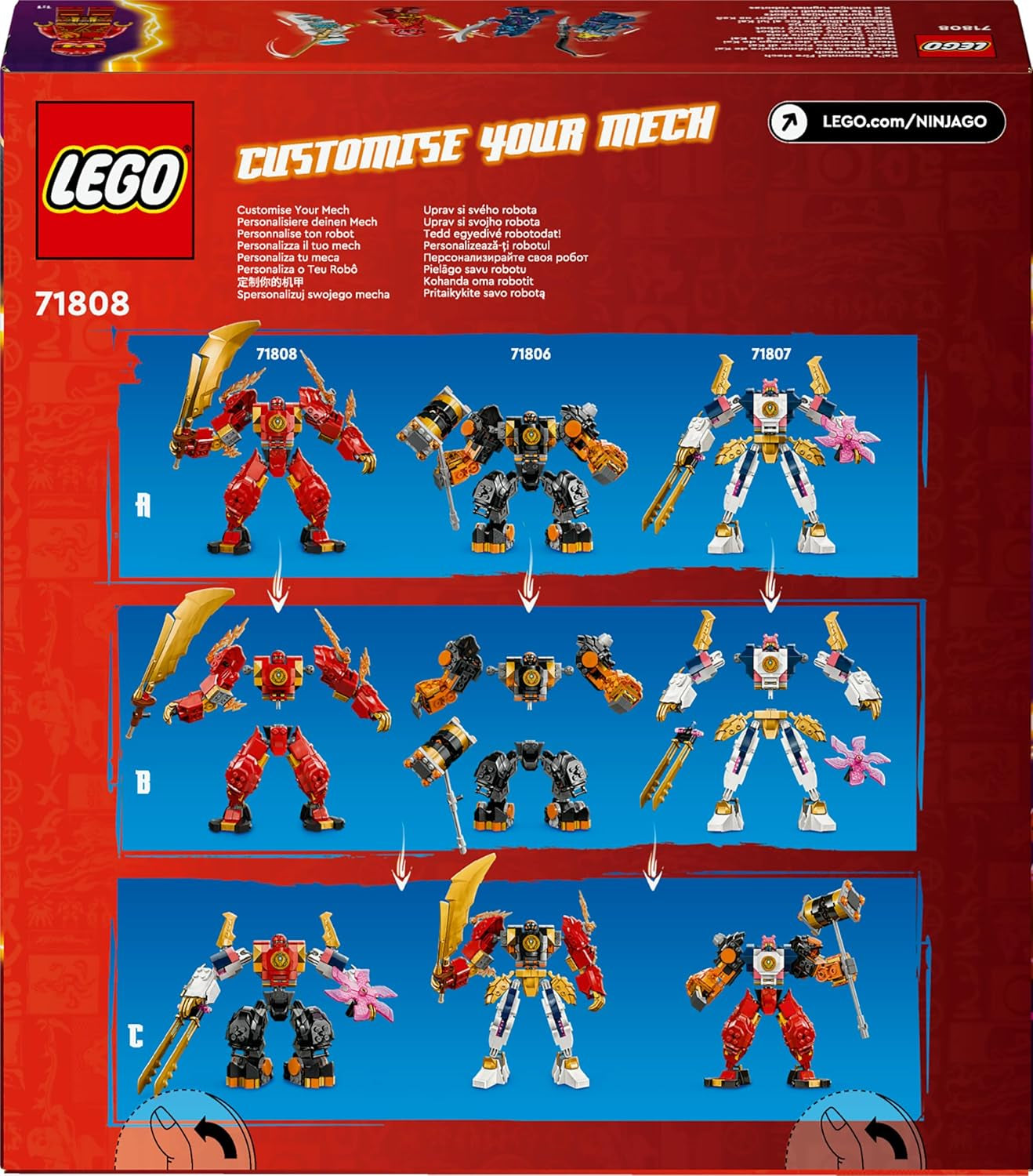 LEGO NINJAGO Fire Mech Kaia Zabawkowa figurka dla dzieci z możliwością dostosowania figurki czerwonego mecha Zestaw Ninja 4 figurki, w tym Kai i Zane Prezent dla 7-letnich chłopców i dziewcząt 71808 Zestawy do budowania Beuche den LEGO-Store