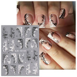 JMEOWIO 3D Nagelsticker Schwarz Weiß Blume Nail Art Naklejka Selbstklebend Nagelaufkleber 5D Stereoskopisch Blumen Dekoration Nageldesign Zubehör 4 Blatt