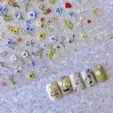 JMEOWIO 3D Nagelsticker Bunte Blumen Nail Art Naklejka Selbstklebend Nagelaufkleber 5D Stereoskopisch Frühlings Sommer Blumen Dekoration Nageldesign Zubehör 2 Blatt