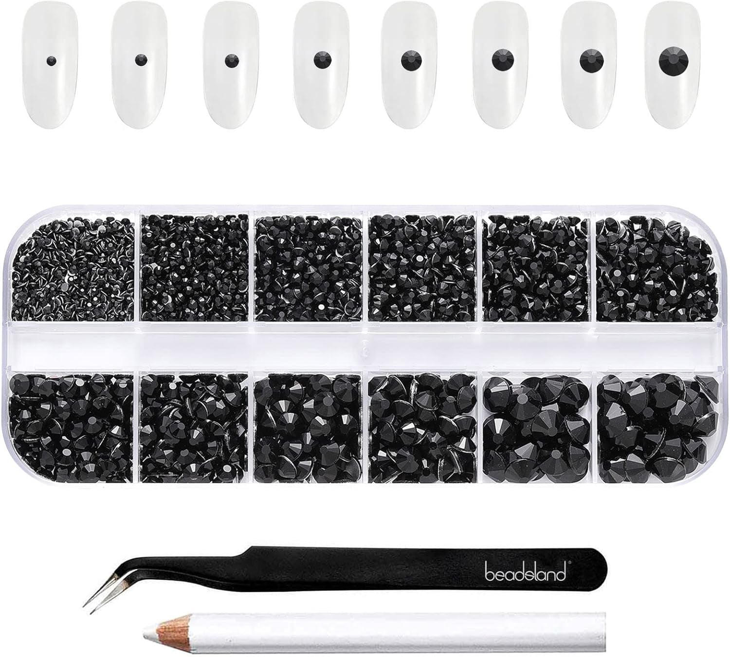 Beadsland 2500 szt. Glas Nailart Strasssteine ​​​​Kristall Flatback Edelsteine ​​​​Runde, ​​Für Handwerk Gemischt 8 Größen SS4 ~ SS30 Mit Picking Pinzette Und Stift (Kristall Weiss)