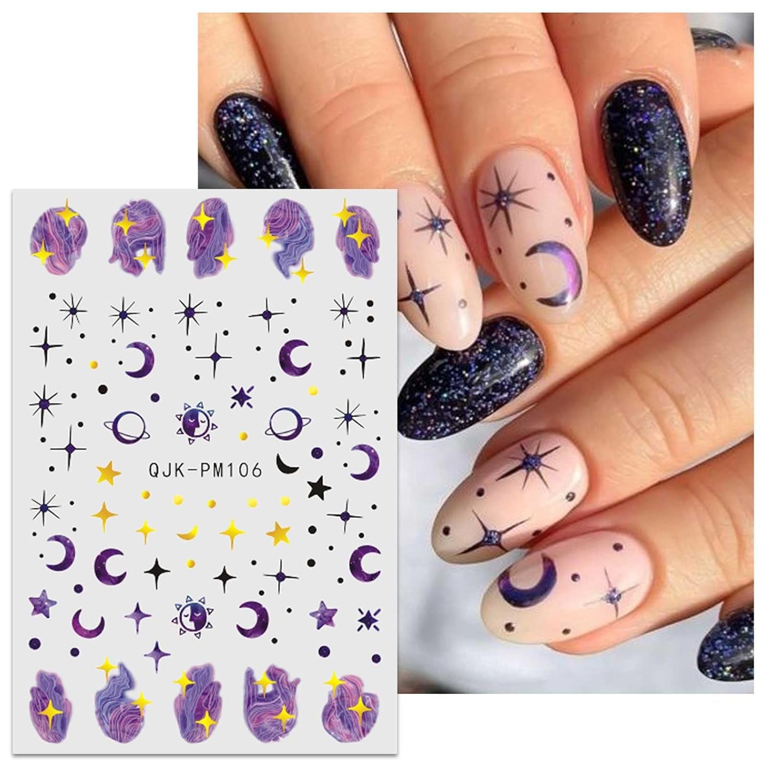 Jmeowio Nagelsticker Mond Stern Sonne 9 Blatt Nail Art Naklejka Selbstklebend Nagelaufkleber Bunte Dekoration Nageldesign Zubehör