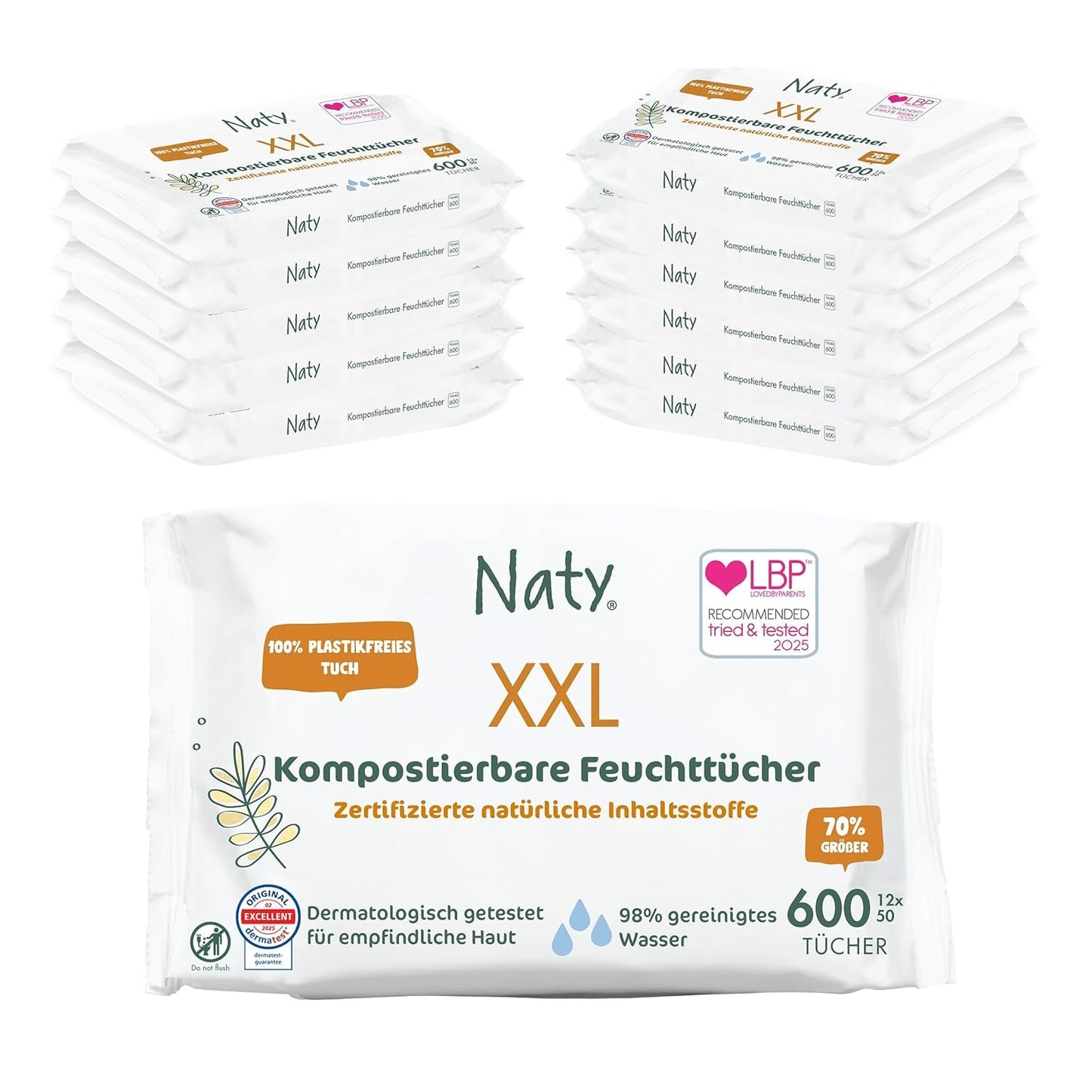Chusteczki Naty Baby | 100% ziołowy i bezzapachowy dla skóry wrażliwej | Certyfikowane, kompostowalne chusteczki niezawierające plastiku, zawierające w 98% wodę oczyszczoną | 672 chusteczki (12 opakowań)