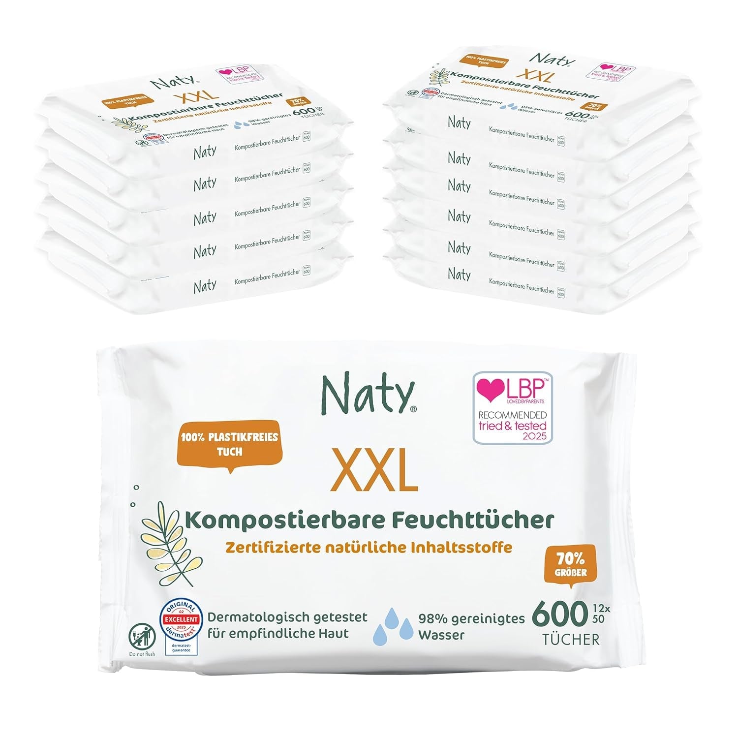 Chusteczki Naty Baby | 100% ziołowy i bezzapachowy dla skóry wrażliwej | Certyfikowane, kompostowalne chusteczki niezawierające plastiku, zawierające w 98% wodę oczyszczoną | 672 chusteczki (12 opakowań)