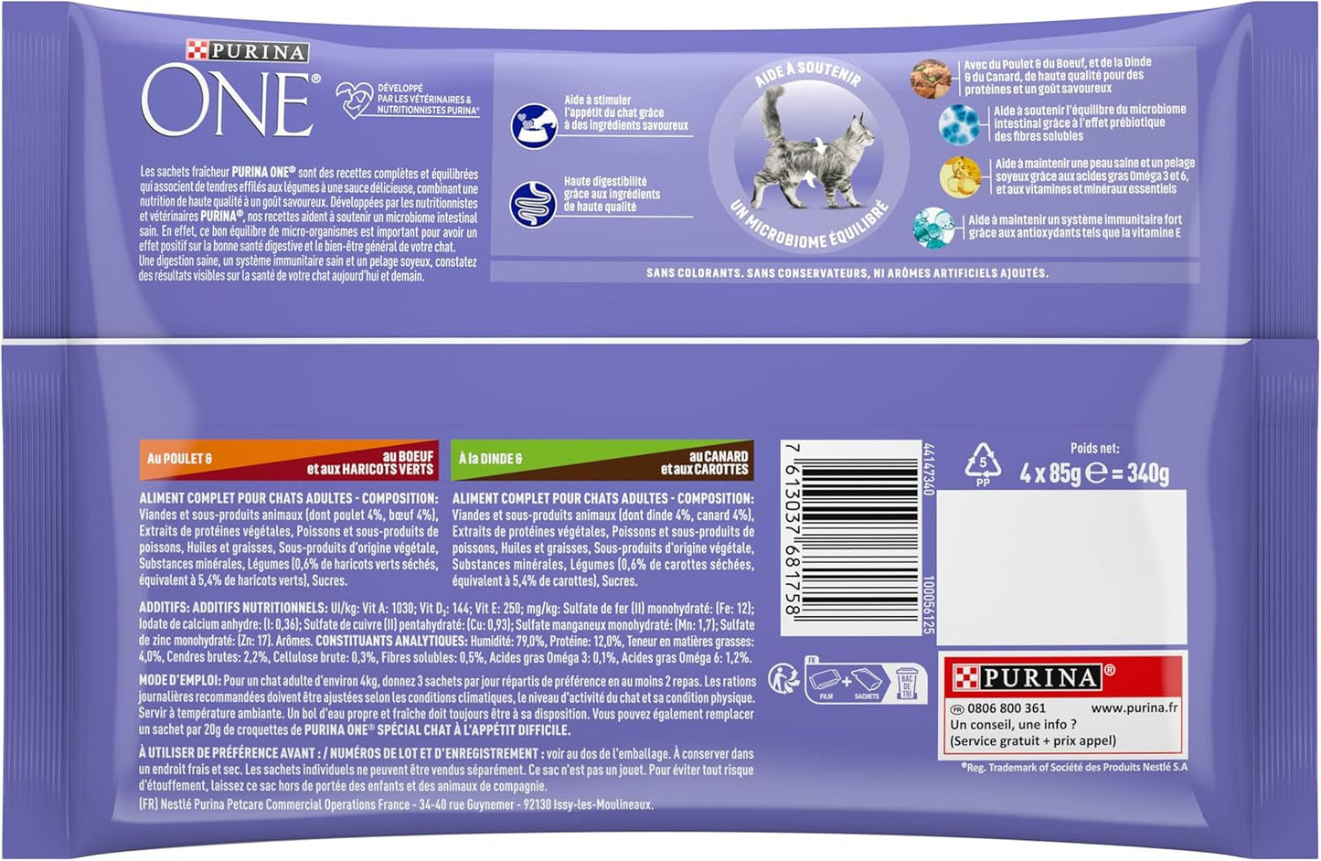 Purina One - Spezialfutter w sosie Rind/Huhn/Ente und Turkeyhn für Katzen mit Appetit, 340 g