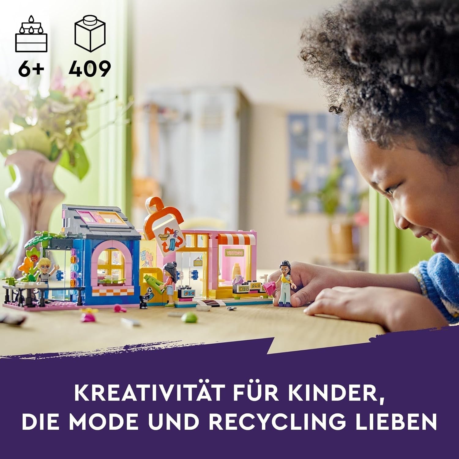 LEGO Friends Zestaw do budowania sklepu z modą vintage dla dzieci ze sklepem z zabawkami, figurkami i kotem, model do odgrywania ról zapewniający rozwój społeczno-emocjonalny, prezent dla 6-letnich dziewcząt i chłopców 42614 Zestawy do budowania Besuche den LEGO-Store
