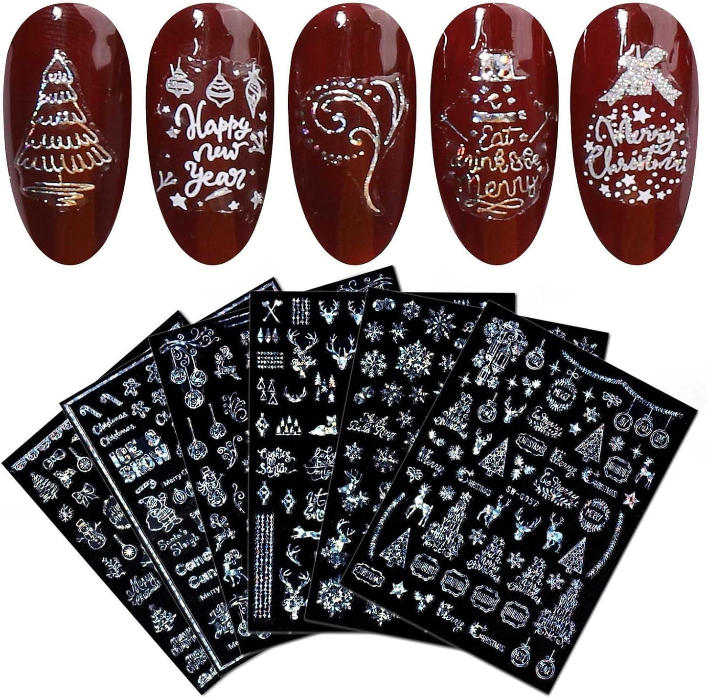 9 Blatt Nagelsticker Weihnachten Nagelaufkleber Selbstklebend Weiß Rentier Schneemann Nail Art Naklejka Dekoration Nageldesign Zubehör