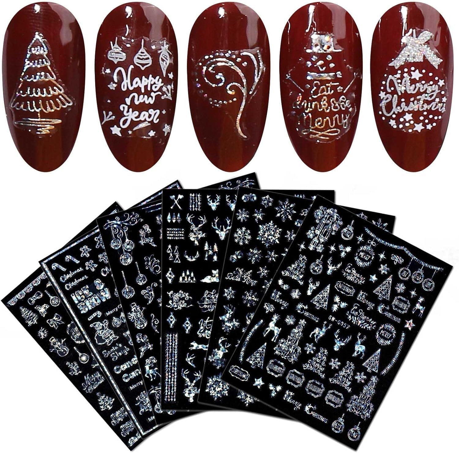 9 Blatt Nagelsticker Weihnachten Nagelaufkleber Selbstklebend Weiß Rentier Schneemann Nail Art Naklejka Dekoration Nageldesign Zubehör