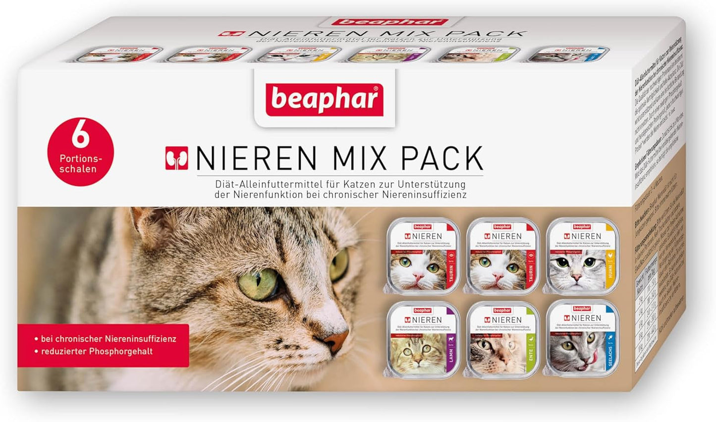 BEAPHAR – Renal Diet Mixed Package – Kompletna karma dla kotów z przewlekłą niewydolnością nerek – Wspomagająca pracę nerek – 6 x 100 g