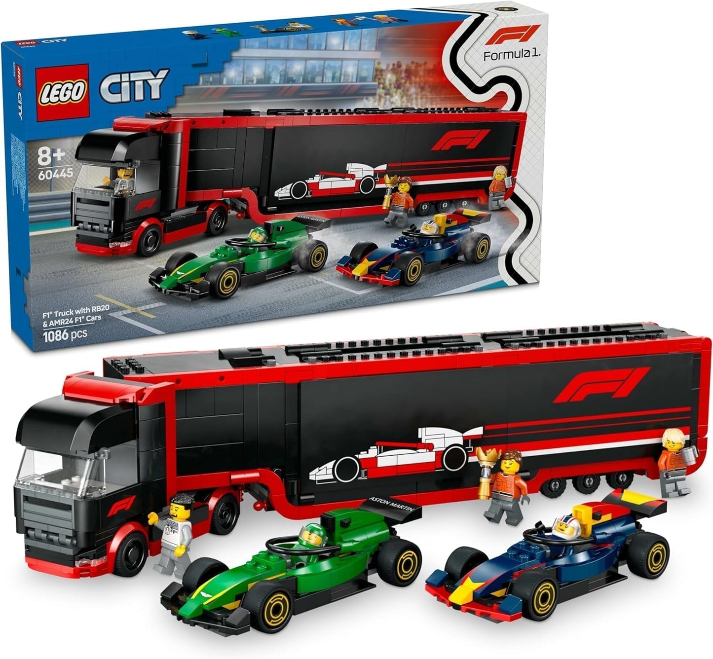 LEGO City Transporter F1 z samochodami wyścigowymi RB20 i AMR24 F1 - Zabawkowy transporter samochodów dla zespołów Formuły 1 Red Bull i Aston Martin - Zawiera. 5 minifigurek — prezent dla chłopców i dziewcząt w wieku od 8 lat 60445 Zestawy do budowania Beuche den LEGO-Store Domyślny tytuł