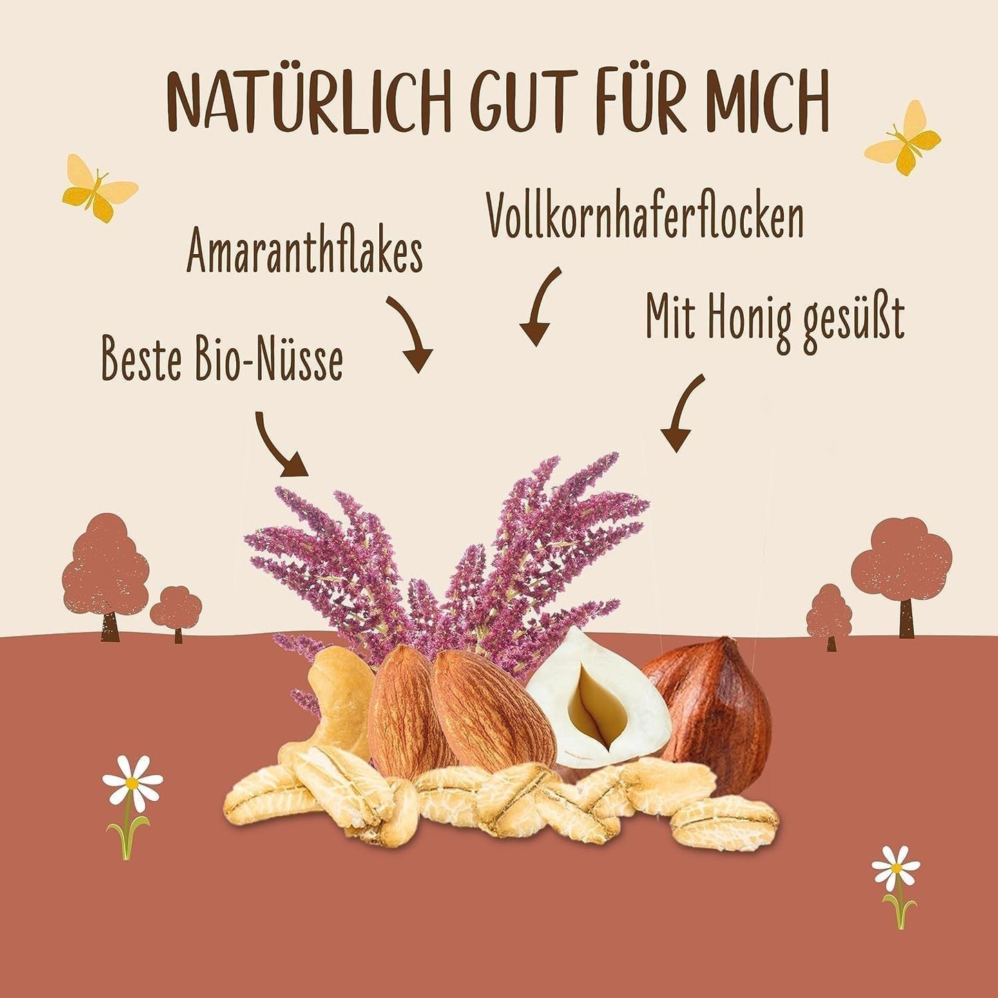 ALLOS Amarantowy Chrupiący Nobleuss | Organiczne musli orzechowe płatki owsiane dla małego sklepu Cereal Naty