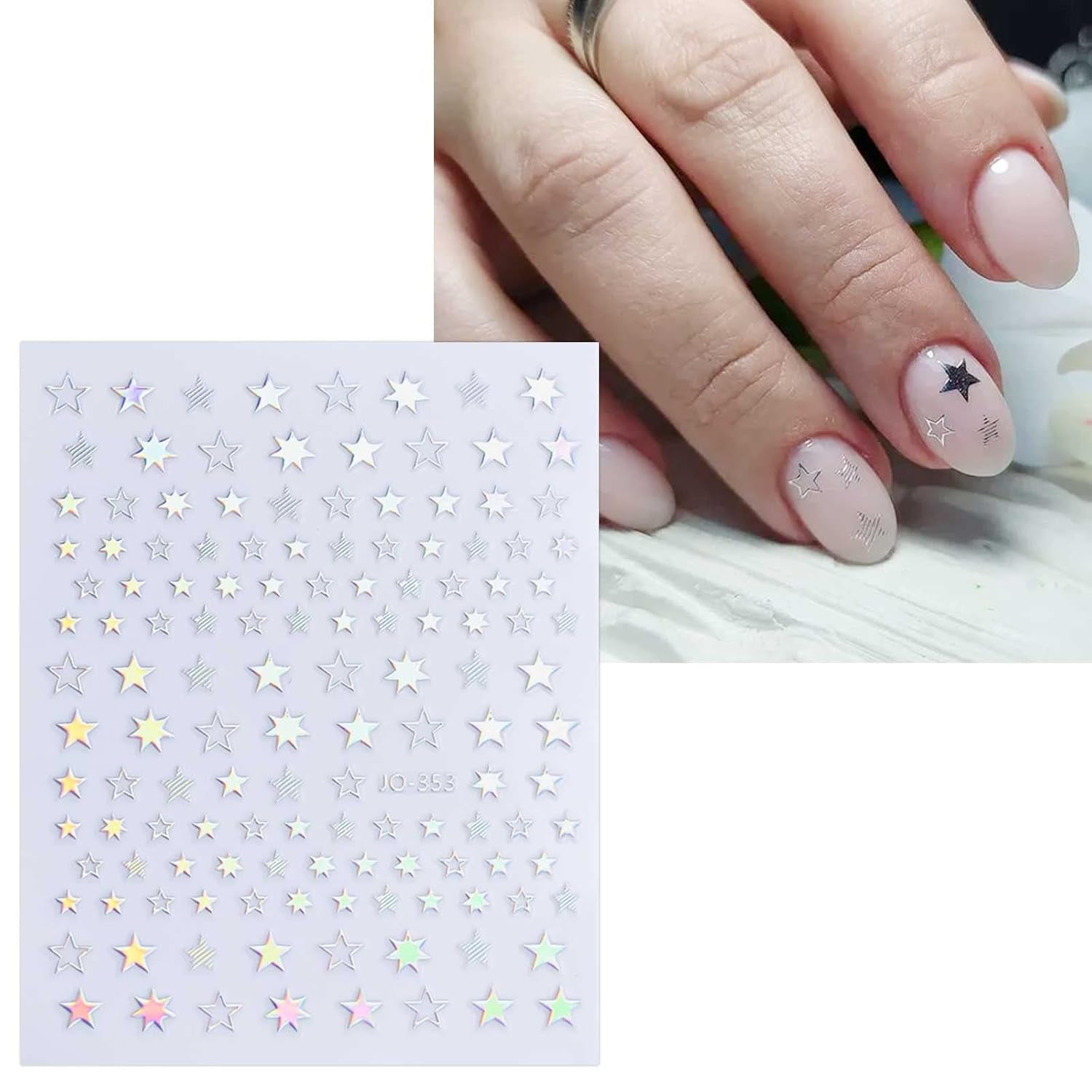 JMEOWIO Nagelsticker Aurora 12 Blatt Nail Art Naklejka Selbstklebend Nagelaufkleber Holografisches Stern Herz Dekoration Nageldesign Zubehör