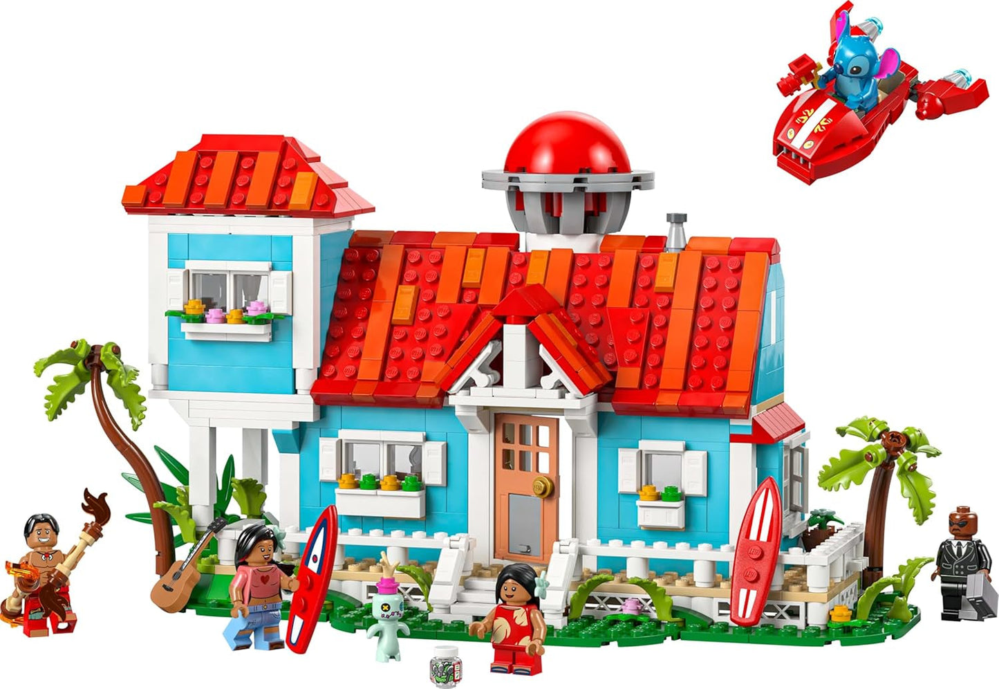 LEGO® Disney Dom na plaży z filmu „Lilo i Stich” — zabawka do zbudowania z 6 pokojami, obserwatorium, statkiem kosmicznym i 5 minifigurkami — prezent urodzinowy dla dziewcząt i chłopców w wieku powyżej 9 lat oraz fanów 43268 Zestawy konstrukcyjne Besuche den LEGO-Store