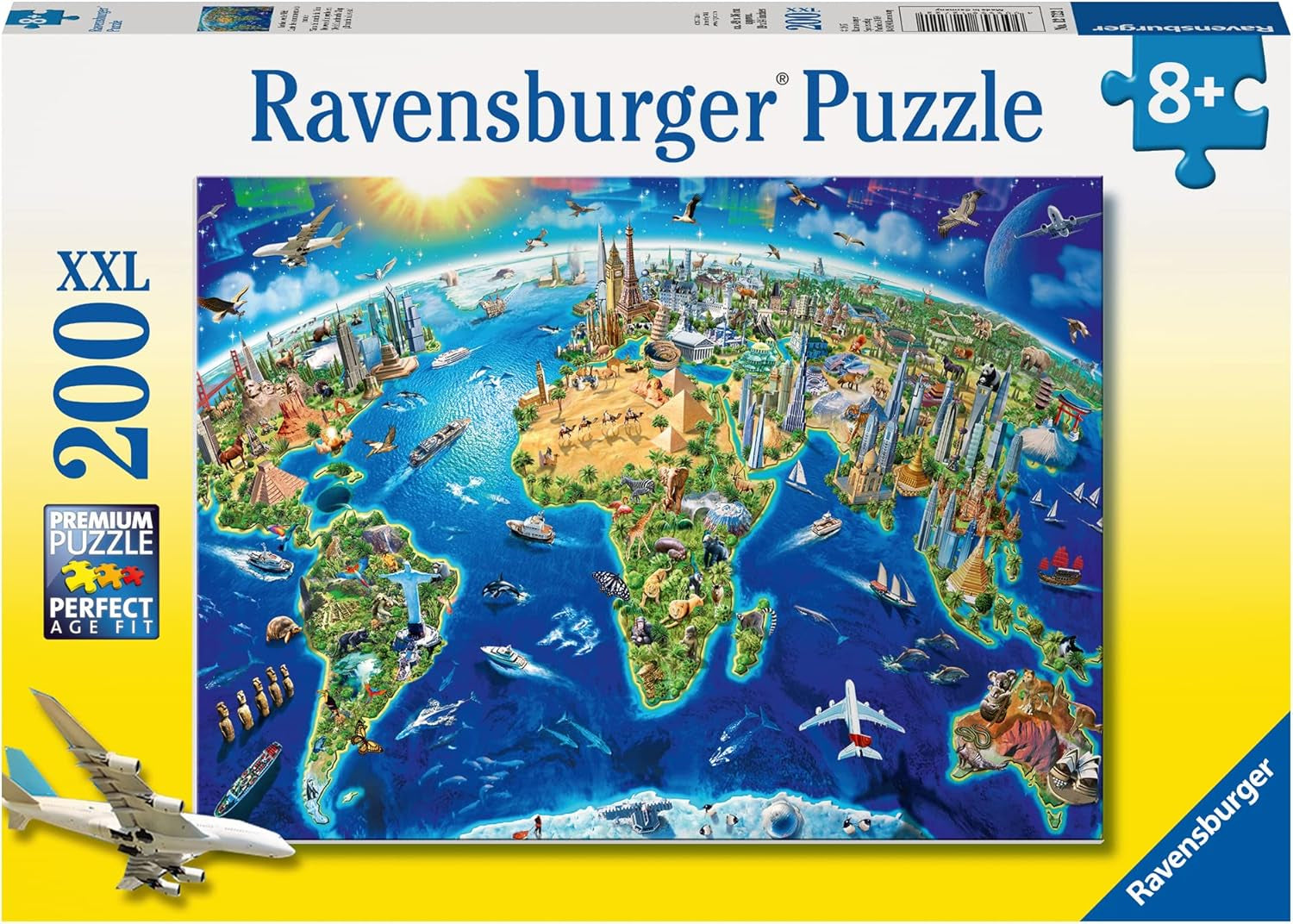 Puzzle dla dzieci Ravensburger - 12722 Wielki, szeroki świat - Puzzle z mapą świata dla dzieci od 8. roku życia, zawierające 200 elementów w formacie XXL. Puzzle Naty Shop Tytuł domyślny