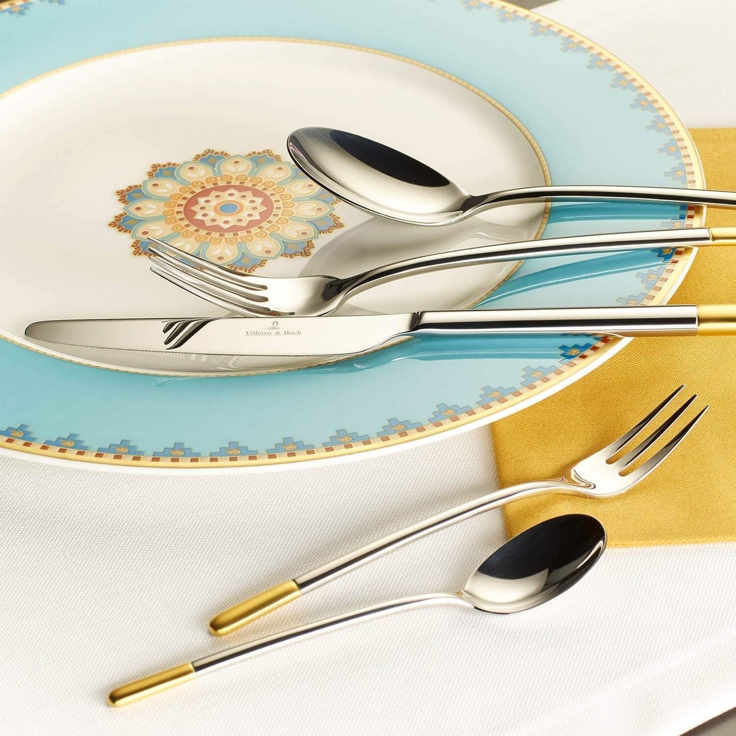 Villeroy & Boch - Sztućce Ella częściowo pozłacane złoto, 30 sztuk, 6 osób, można myć w zmywarce, stal nierdzewna Kitchen Naty Shop
