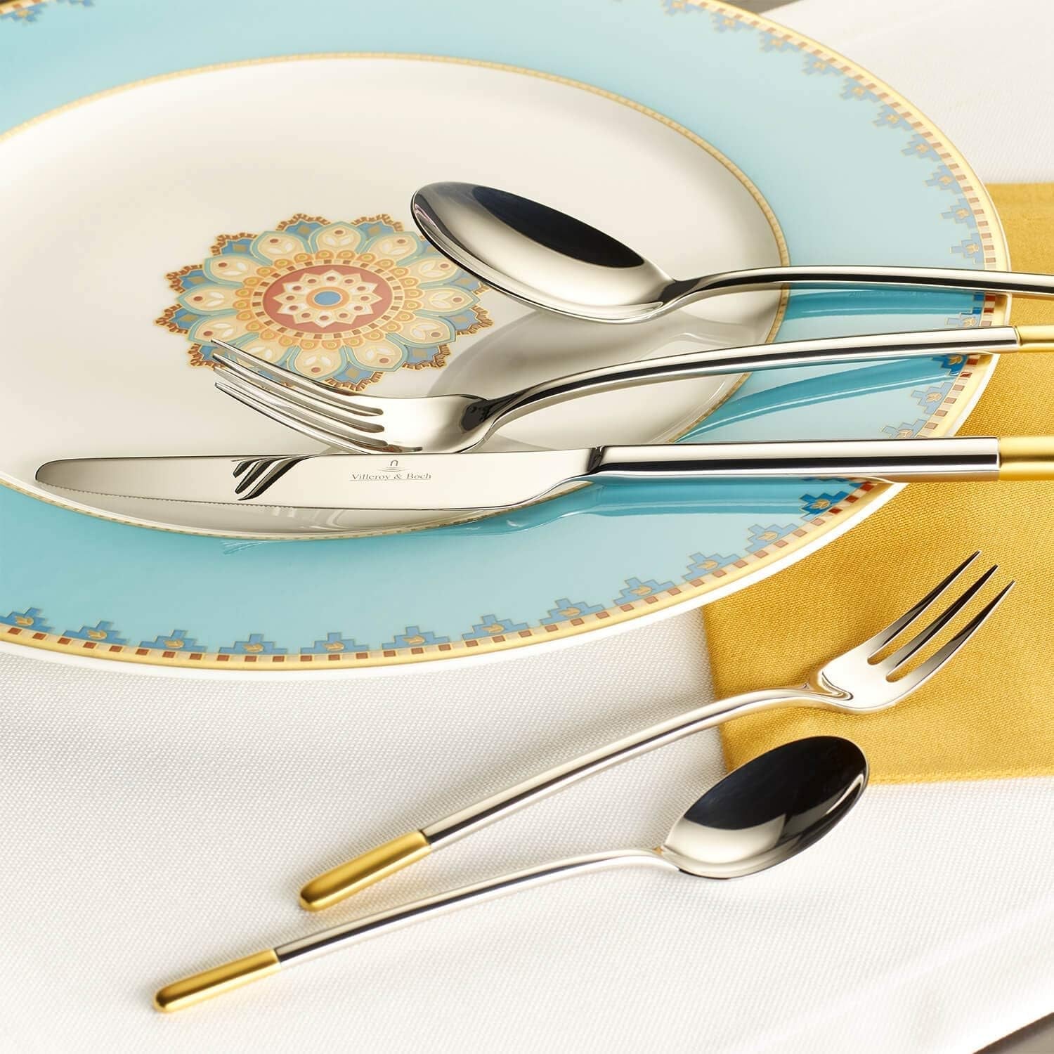 Villeroy & Boch - Sztućce Ella częściowo pozłacane złoto, 30 sztuk, 6 osób, można myć w zmywarce, stal nierdzewna Kitchen Naty Shop