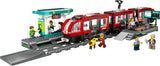 LEGO City tramwaj ze stacją, pomysł na prezent dla fanów zabawek samochodowych od 7 lat, z 6 minifigurkami i psem przewodnikiem do odgrywania ról, zabawka do budowania 60423 Zestawy do budowania Besuche den LEGO-Store