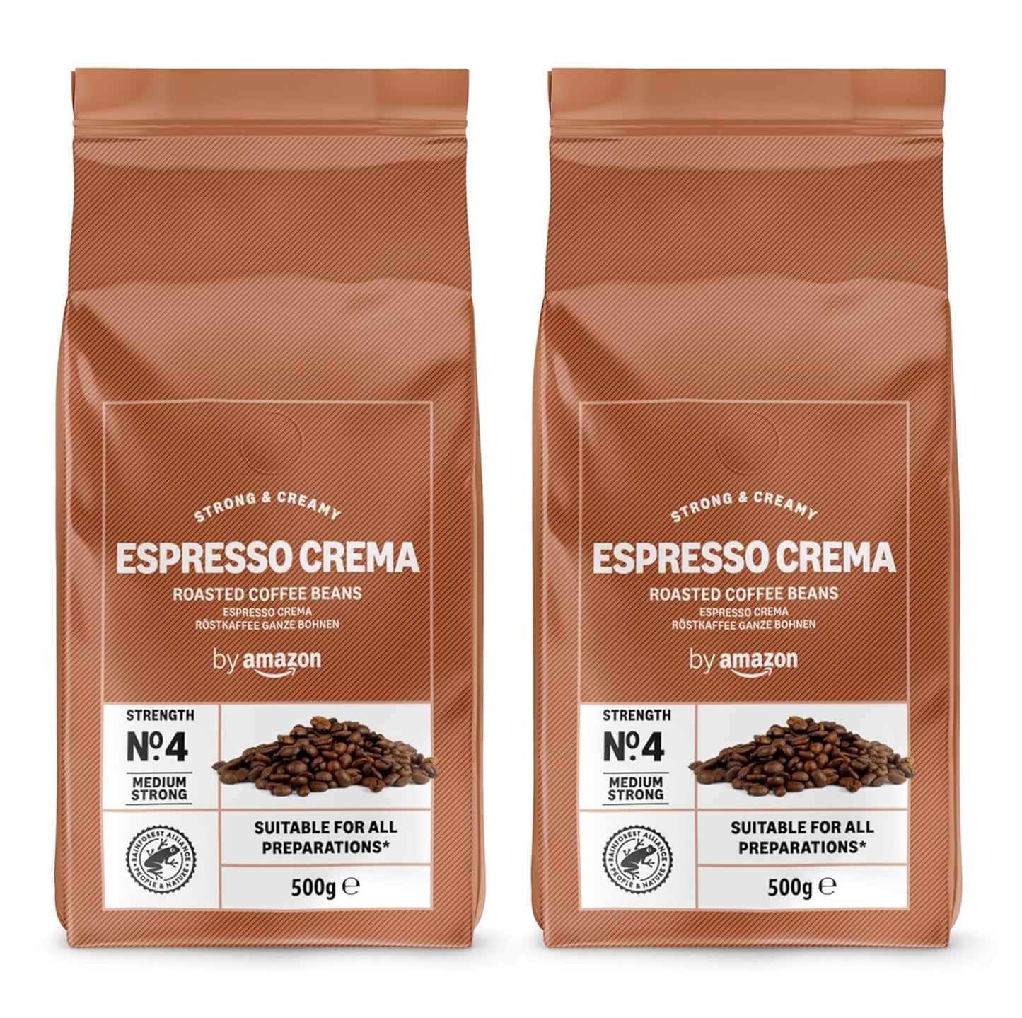 by Amazon Espresso Crema Röstkaffee Ganze Bohnen, 1kg (2 opakowania po 500g), Rainforest Alliance-Zertifizierung