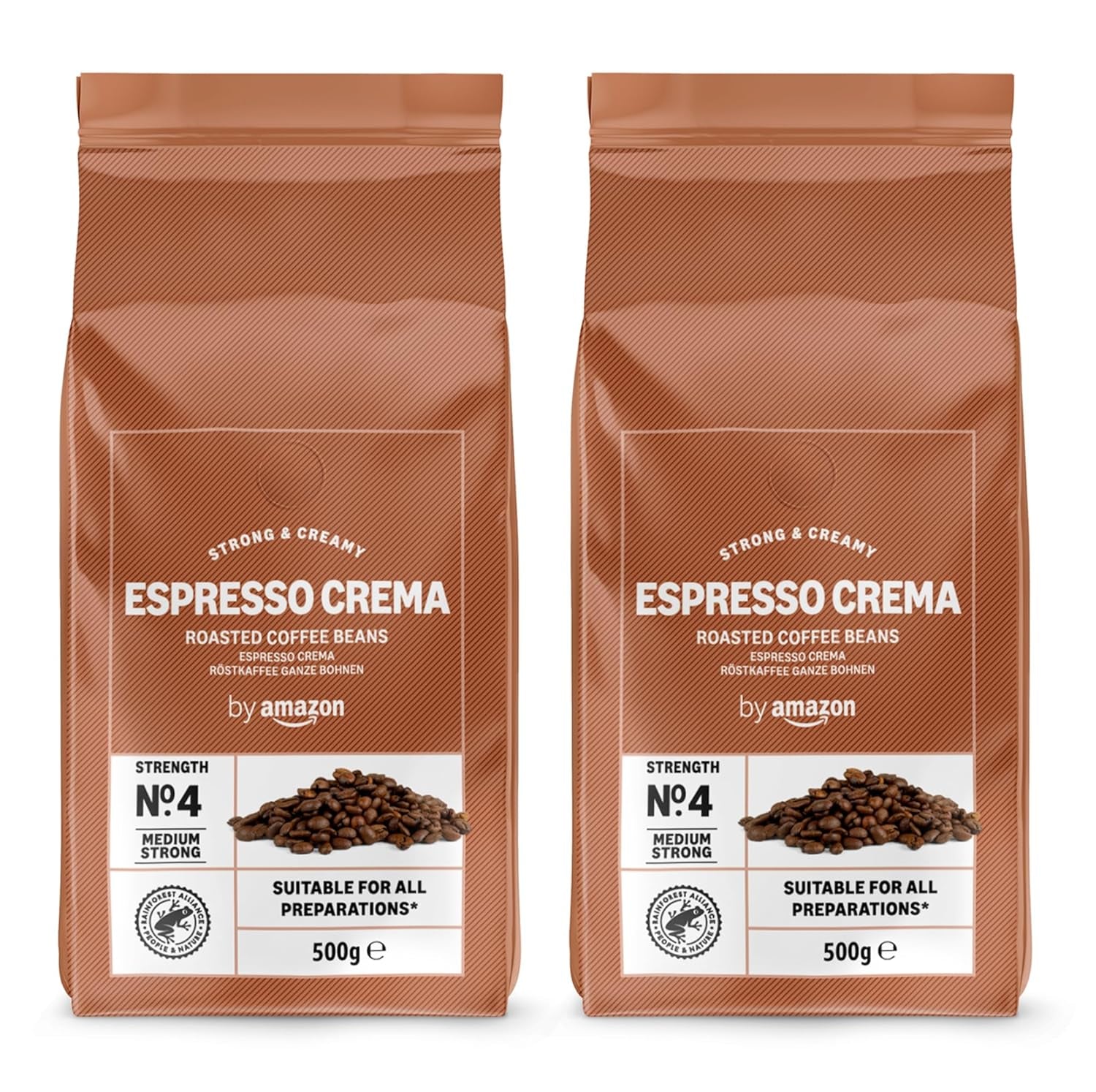 by Amazon Espresso Crema Röstkaffee Ganze Bohnen, 1kg (2 opakowania po 500g), Rainforest Alliance-Zertifizierung