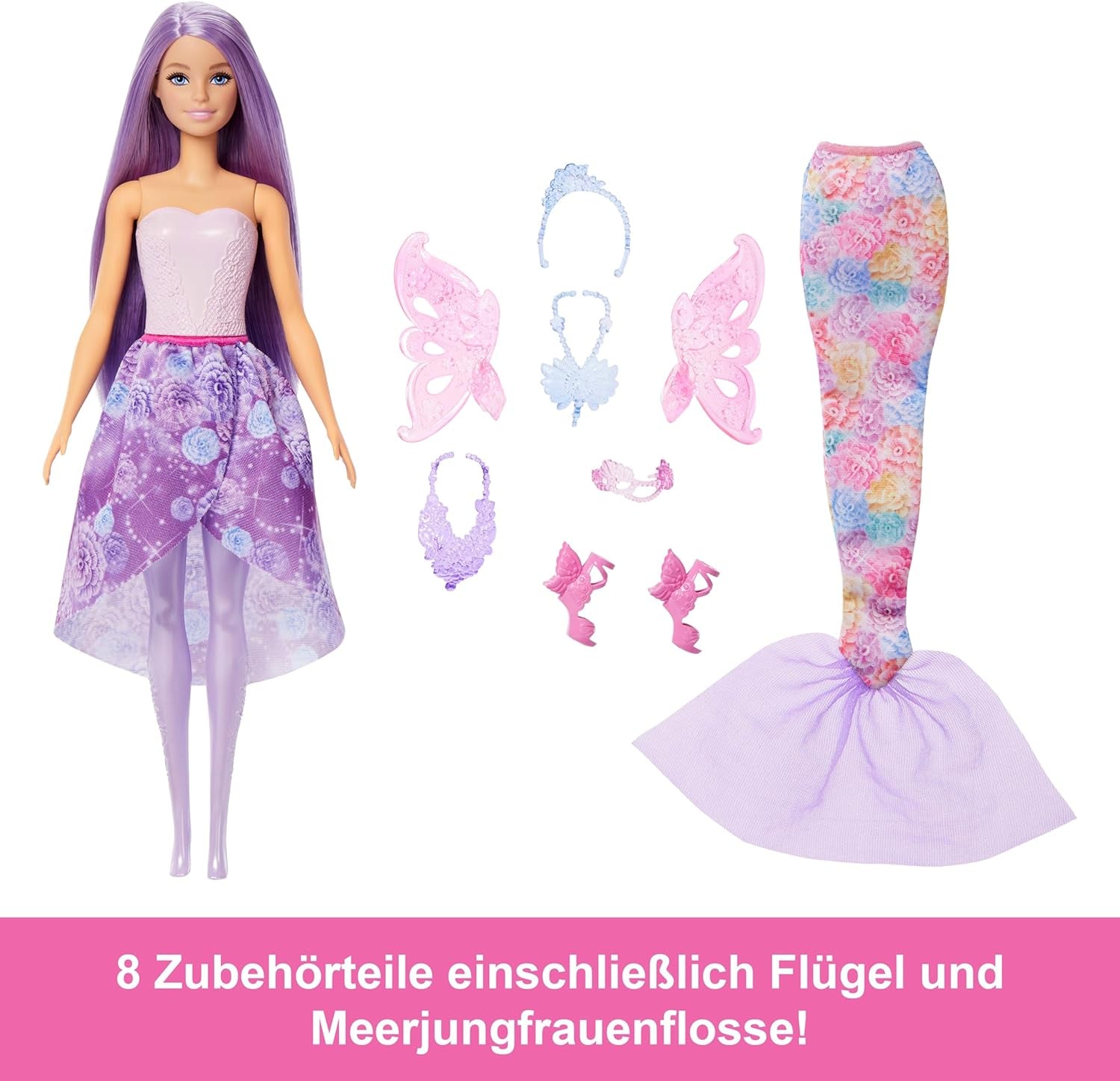 Zestaw 3 w 1 dla lalki Barbie z 8 akcesoriami, w tym ogonem syreny, skrzydłami wróżki, królewskimi naszyjnikami, butami i nie tylko dla ponad 10 różnych stylizacji, JCP74