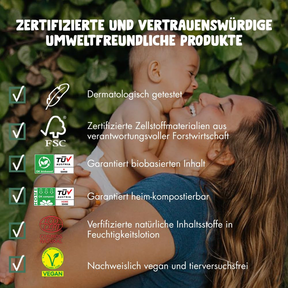 Chusteczki Naty Baby | 100% ziołowy i bezzapachowy dla skóry wrażliwej | Certyfikowane, kompostowalne chusteczki niezawierające plastiku, zawierające w 98% wodę oczyszczoną | 672 chusteczki (12 opakowań)