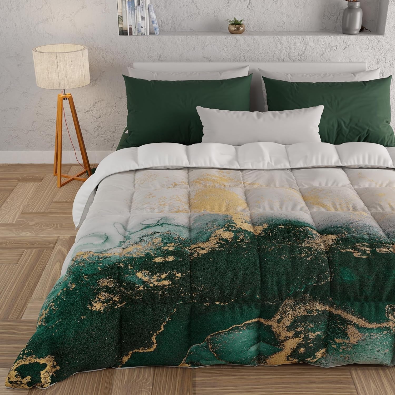 PETTI Artigiani Italiani - Kołdra zimowa, Kołdra zimowa, Prosta kołdra, Dwustronny, Druk monokolorowy i cyfrowy, 100% hipoalergiczna mikrofibra, Made in Italy Kołdry i kołdry Naty Shop Szmaragdowy marmur Łóżko pojedyncze