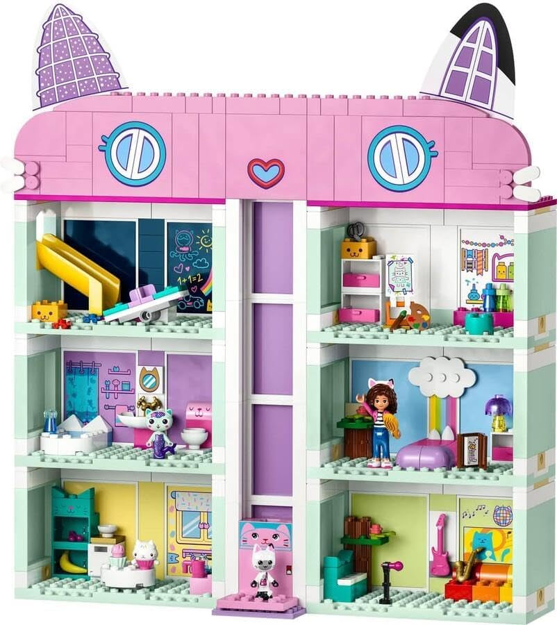 Lego 10788 Domek dla lalek Gabby, 8 pokoi i 4 piętra Domek dla lalek Gabby z figurkami Pandi, Surykatki i Kuchi oraz akcesoriami, prezent dla 4-letnich dziewcząt, chłopców i dzieci Zestawy do budowania Besuche w sklepie LEGO