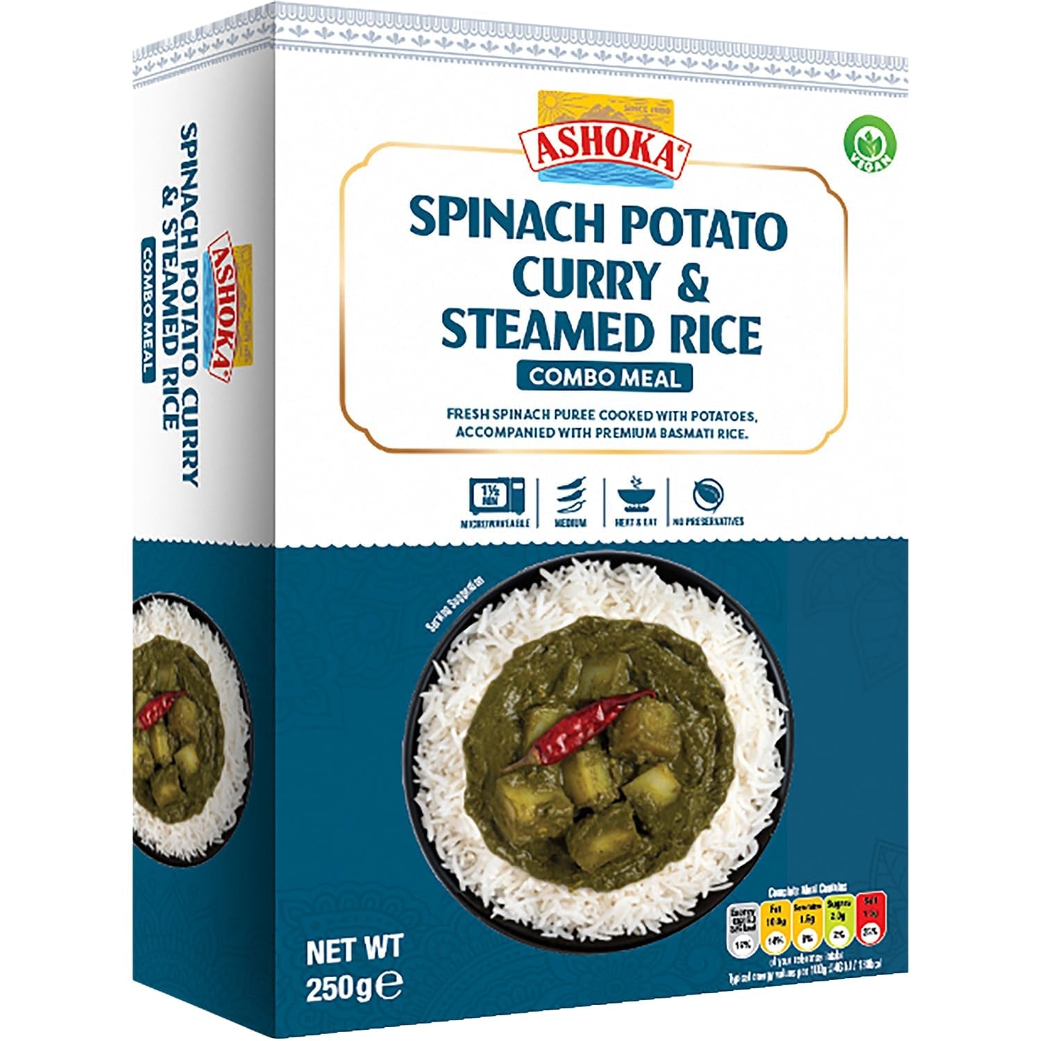 ASHOKA - Curry błyskawiczne ze szpinakiem, ziemniakami i ryżem - (1 x 250 g)