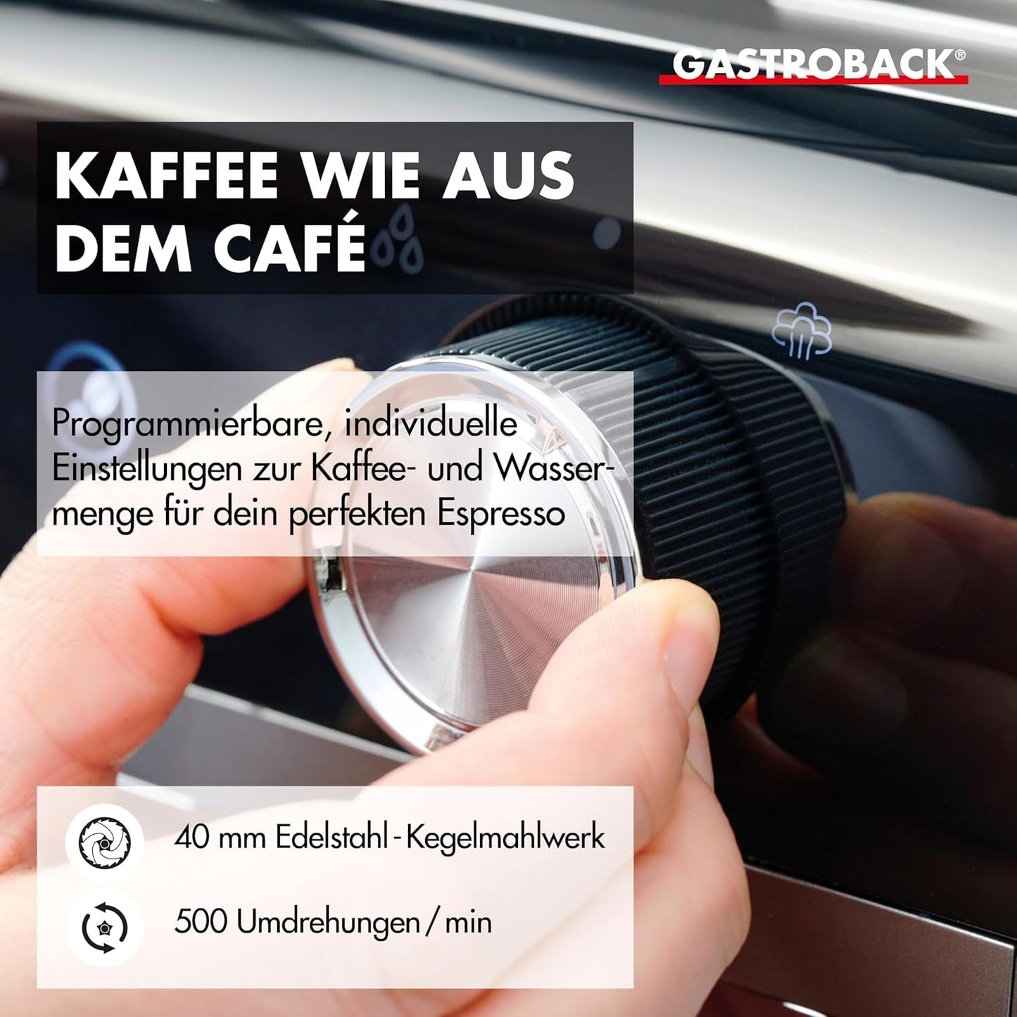 Ekspres do kawy GASTROBACK ze młynkiem, dzbankiem na mleko, dociskiem i kolbą ze stali nierdzewnej - Ekspres Barista ze spieniaczem do mleka - Ekspres do espresso z 30 stopniami mielenia