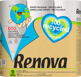 Papier toaletowy Renova 100% Z RECYKLINGU 9 rolek, biały, normalny