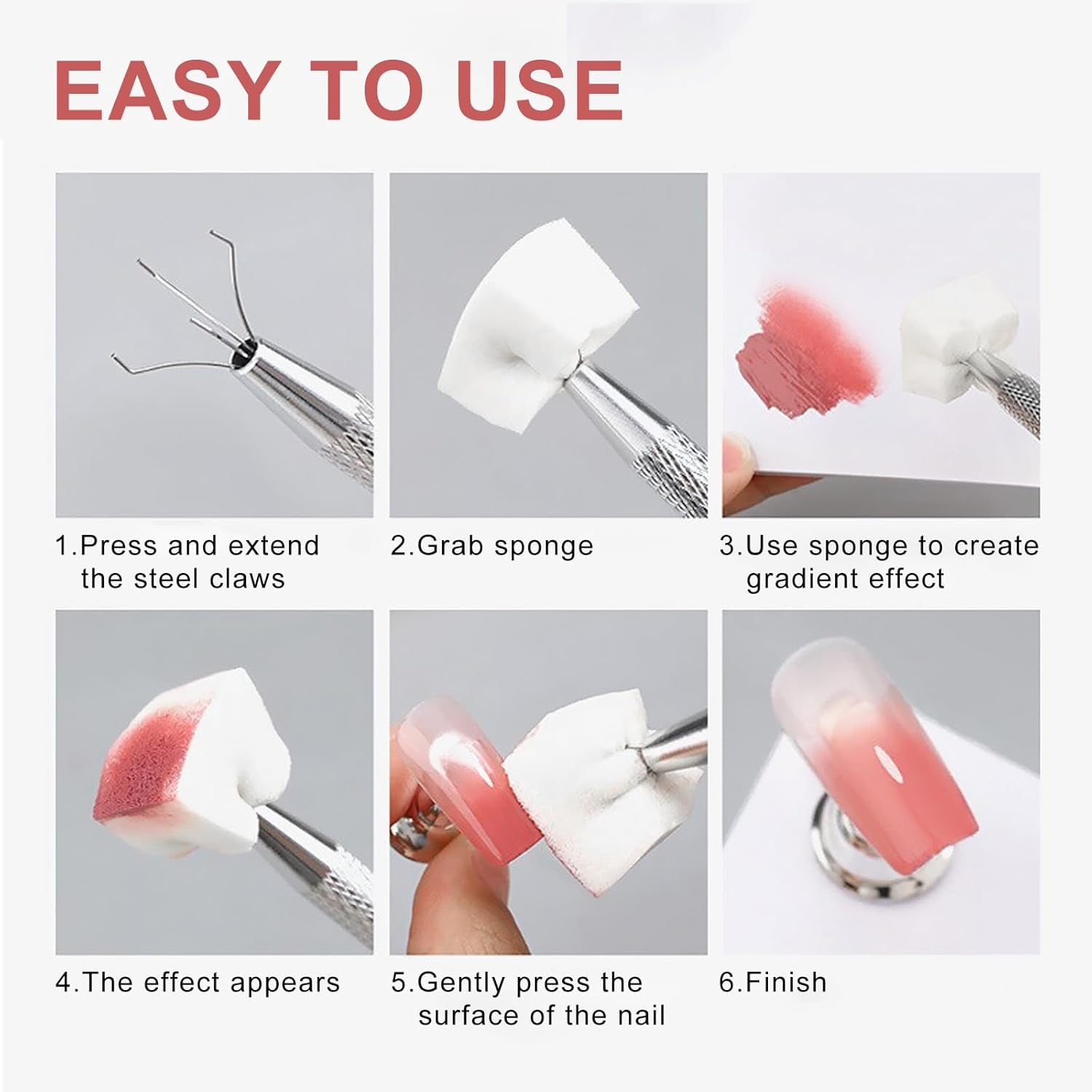 Qufiiry 200 Stück Nail Art Schwämme Mit Metallgreifer, Nagelkunst Schwammpinsel, Maniküre Zubehör Für Nägel, Um Eine Varavländ Von Gradient Nail Art Wzory do tworzenia (biały)