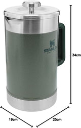 STANLEY Classic Stay Hot Coffee Press 1,4 l Hammertone Green - Utrzymuje gorącą kawę przez 4 godziny - Minimalny osad - Zintegrowana prasa do kawy ze stali nierdzewnej - Nie zawiera BPA - Można myć w zmywarce