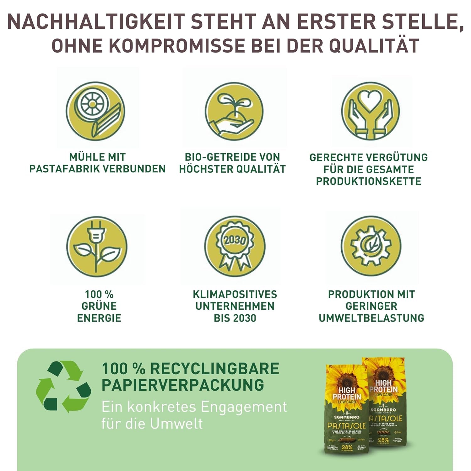 PASTASOLE, Penne Rigate mit Hartweizengriess aus 100% italienischem Anbau und Sonnenblumenkernmehl - 500g - Wysokobiałkowe, Niskowęglowodanowe, Hoher Balaststoffgehalt