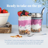 Kilner słoik śniadaniowy z łyżeczką / 350 ml, Ø 9,5 cm / 5 sztuk | Kubek do musli na wynos / nietoksyczny / szklany pojemnik z pokrywką na musli, owsiankę i jogurt / pojemnik na płatki owsiane Naty Shop Pudełka do przechowywania żywności