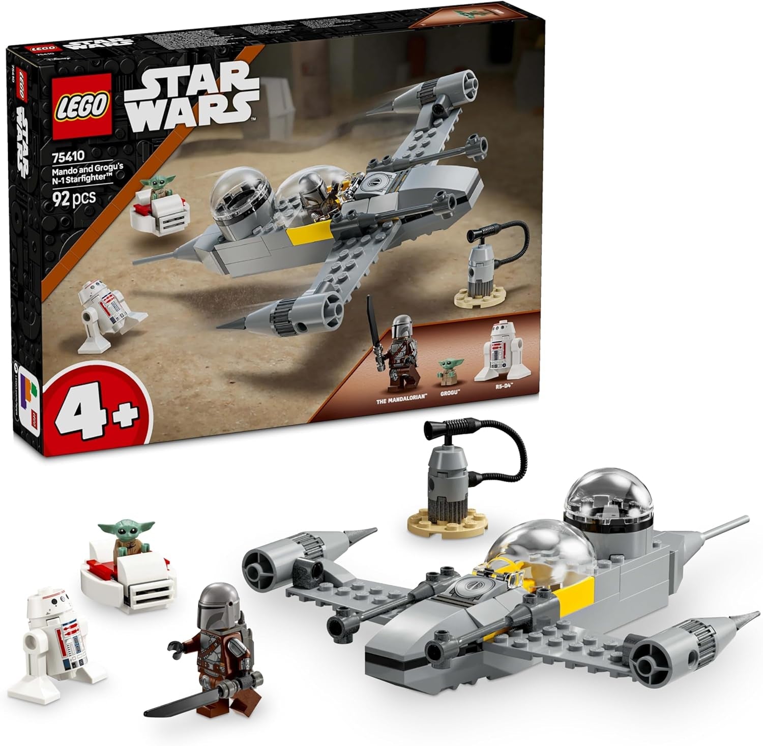 LEGO Star Wars 75410 Myśliwiec Mandos i Grogus N-1 Starfighter z minifigurkami Mandalorianina, Grogu i R5-D4, w tym kolumna do zbudowania, zestaw startowy statku kosmicznego dla chłopców i dziewcząt od 4 lat Zestawy do budowania Beuche den LEGO-Store Tytuł domyślny