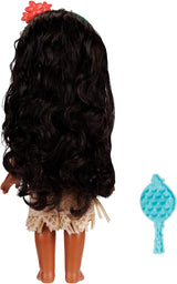Lalka Disney Princess Moana 35 cm, odblaskowe, brokatowe oczy, ruchome stawy, odpinany strój, klips w kształcie kwiatka, długie włosy, dla dziewczynek w wieku 3 lat i więcej