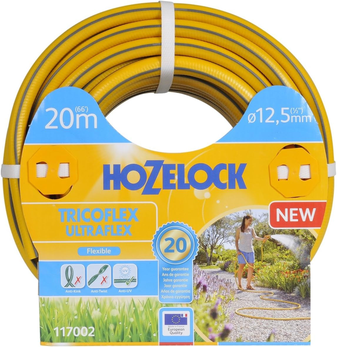 HOZELOCK - Wąż Tricoflex Ultraflex Ø 12,5 mm (1/2") 20 M: Elastyczny wąż ogrodowy, odporny na warunki atmosferyczne, skręcanie i zginanie, wykonany w 40% z PVC pochodzącego z recyklingu [117002], żółty