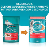 PURINA ONE STERILCAT mokra karma dla kotów, delikatne kawałki w sosie dla kotów sterylizowanych, z łososiem, opakowanie 26 szt. (26 x 85 g)