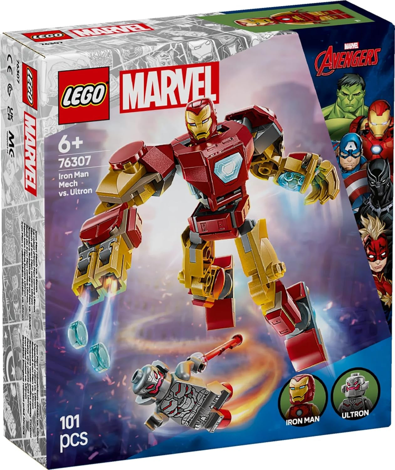 LEGO Marvel Mech Iron Mana kontra. Ultron — zabawka superbohatera z 2 minifigurkami — figurka z ruchomymi rękami, nogami i palcami — prezent dla chłopców i dziewcząt w wieku od 6 lat 76307 Besuche den LEGO-Store Building Sets