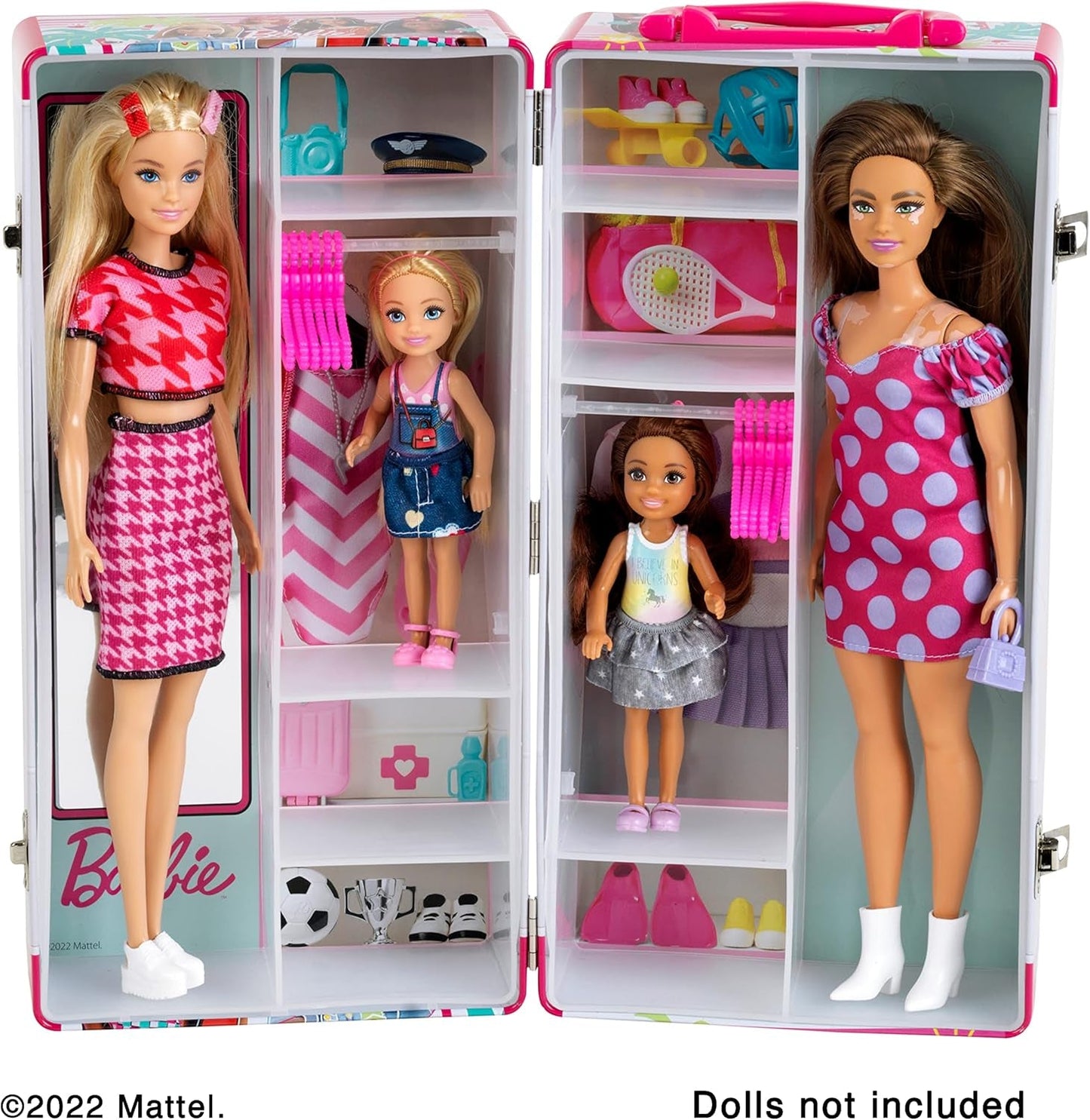 Theo Klein 5801 Szafa Barbie z drążkami na ubrania i przegródkami, zabawka dla dzieci w wieku od 3 lat, zawiera akcesoria, wielokolorowa
