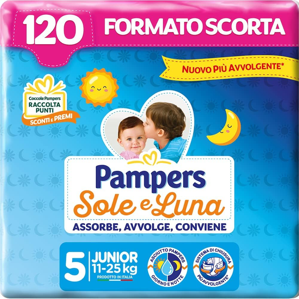 Pieluchy Pampers Sun and Moon, unisex, junior, rozmiar 5 (11-25 kg), 120 pieluch