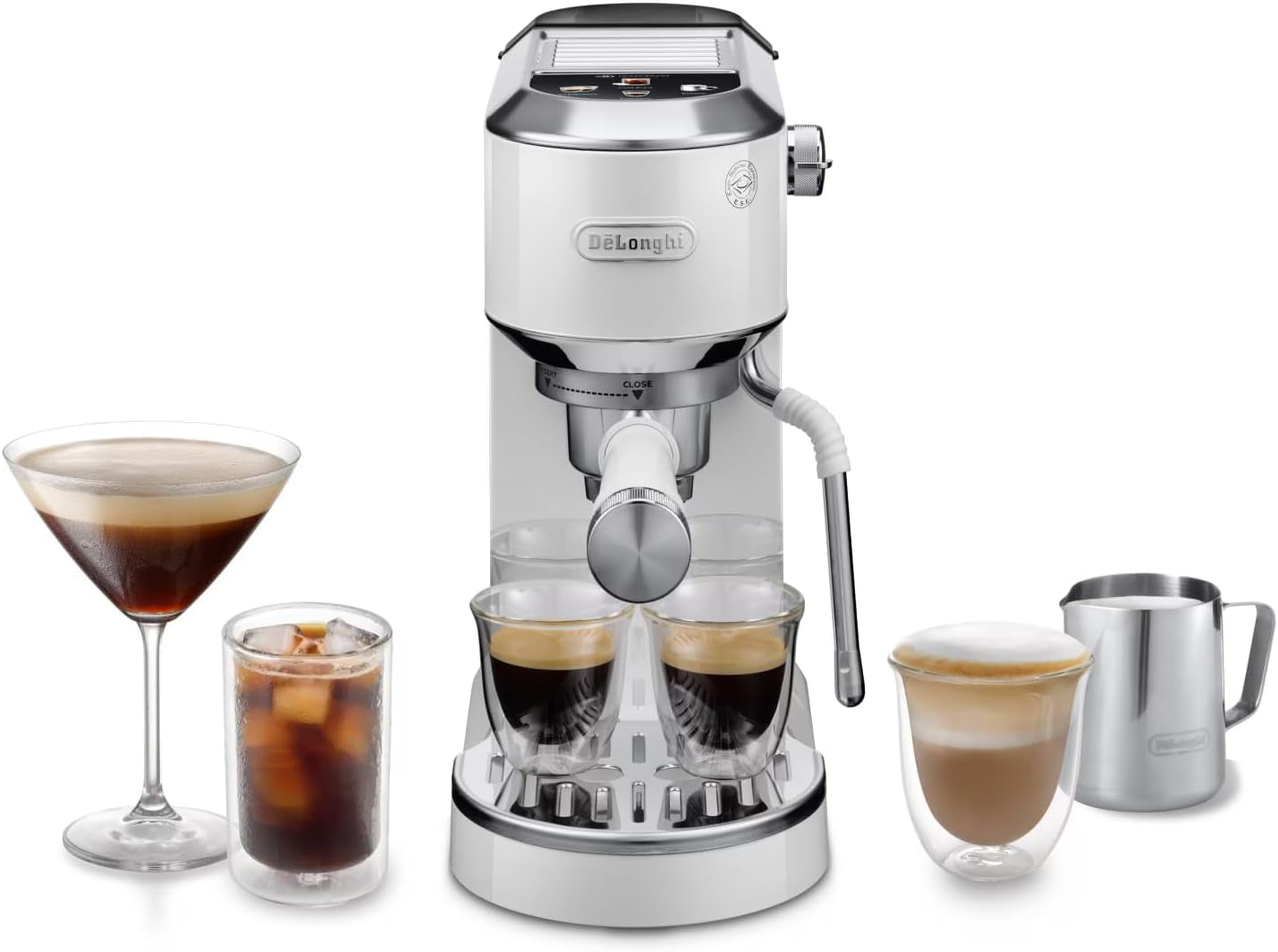 De'Longhi Dedica Style EC 685.B – Ekspres do espresso z kolbą, ekspres do kawy z profesjonalnym spieniaczem do mleka, szerokość tylko 15 cm, na kawę mieloną lub kapsułki ESE, zbiornik na wodę 1 l, kolor czarny