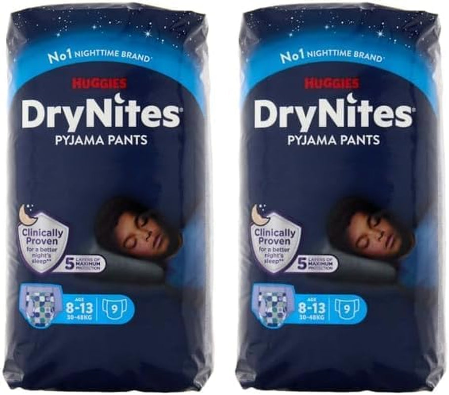 Huggies DryNites Super chłonne pieluszki nawilżające na noc dla chłopców 8-13 lat (30-48kg) 27 sztuk (3 x 9 sztuk) Pieluchy majtkowe