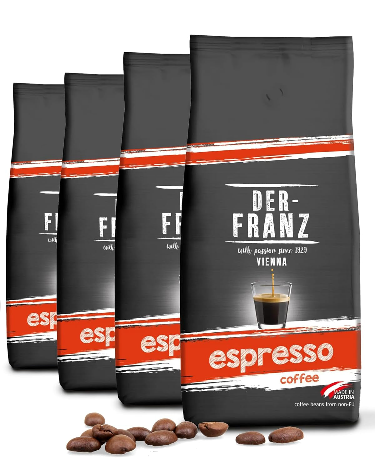 Der-Franz Espresso Kaffee, Intensität 5/5, Arabica i Robusta, ganze Bohne, 4 x 1000 g